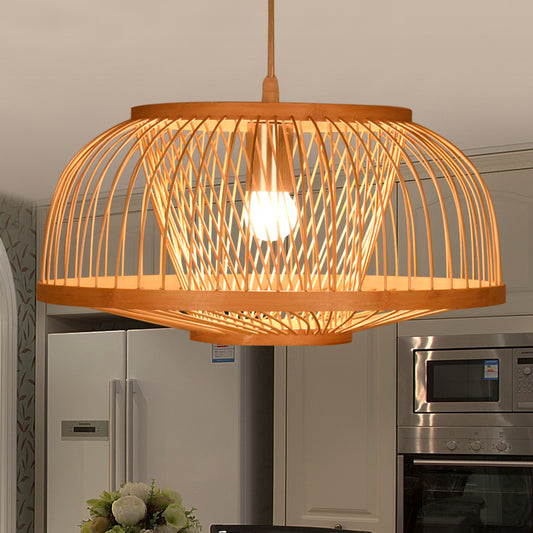 Bowl Ceiling Light Asian Bamboo 1 Bulb Wood Pendant Light Fixture for Living Room Clearhalo 'Ceiling Lights' 'Pendant Lights' 'Pendants' Lighting' 267704