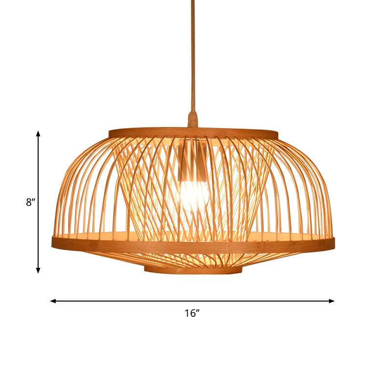 Bowl Ceiling Light Asian Bamboo 1 Bulb Wood Pendant Light Fixture for Living Room Clearhalo 'Ceiling Lights' 'Pendant Lights' 'Pendants' Lighting' 267708