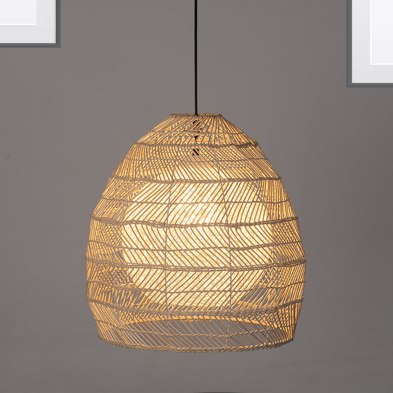 Bell Suspension Lighting Traditional Rattan 1 Bulb Wood Hanging Ceiling Light for Guesthouse Clearhalo 'Ceiling Lights' 'Pendant Lights' 'Pendants' Lighting' 267709