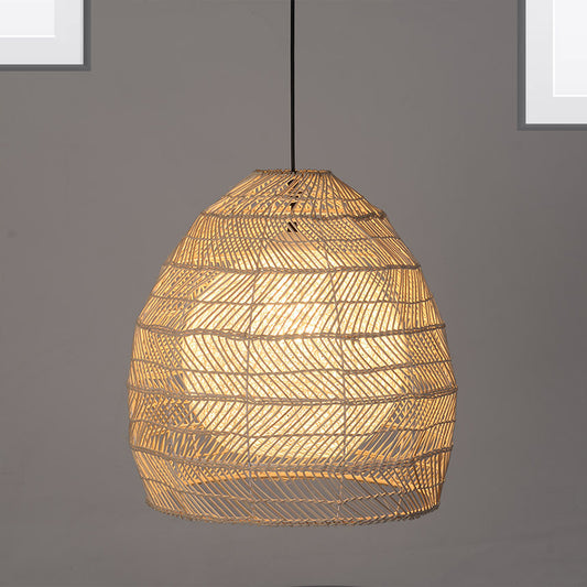 Bell Suspension Lighting Traditional Rattan 1 Bulb Wood Hanging Ceiling Light for Guesthouse Clearhalo 'Ceiling Lights' 'Pendant Lights' 'Pendants' Lighting' 267709