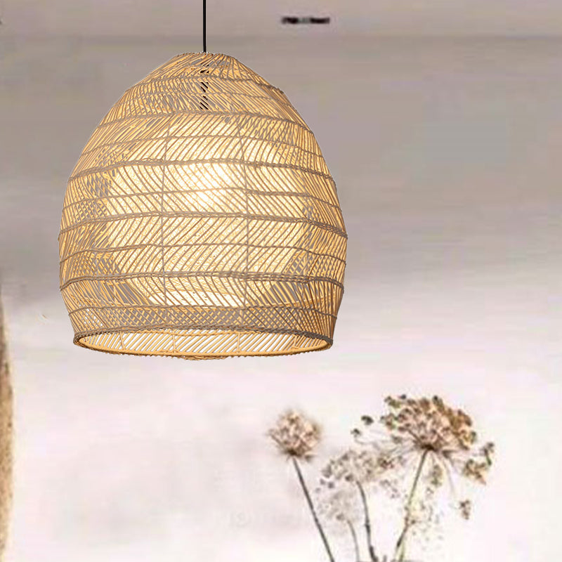 Bell Suspension Lighting Traditional Rattan 1 Bulb Wood Hanging Ceiling Light for Guesthouse Clearhalo 'Ceiling Lights' 'Pendant Lights' 'Pendants' Lighting' 267710