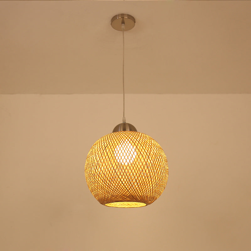 Globe Suspension Pendant Contemporary Bamboo 1 Bulb Wood Hanging Light Kit, 12"/14" Wide Clearhalo 'Ceiling Lights' 'Pendant Lights' 'Pendants' Lighting' 267715