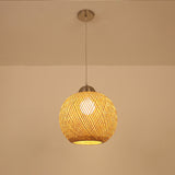 Globe Suspension Pendant Contemporary Bamboo 1 Bulb Wood Hanging Light Kit, 12"/14" Wide Clearhalo 'Ceiling Lights' 'Pendant Lights' 'Pendants' Lighting' 267715