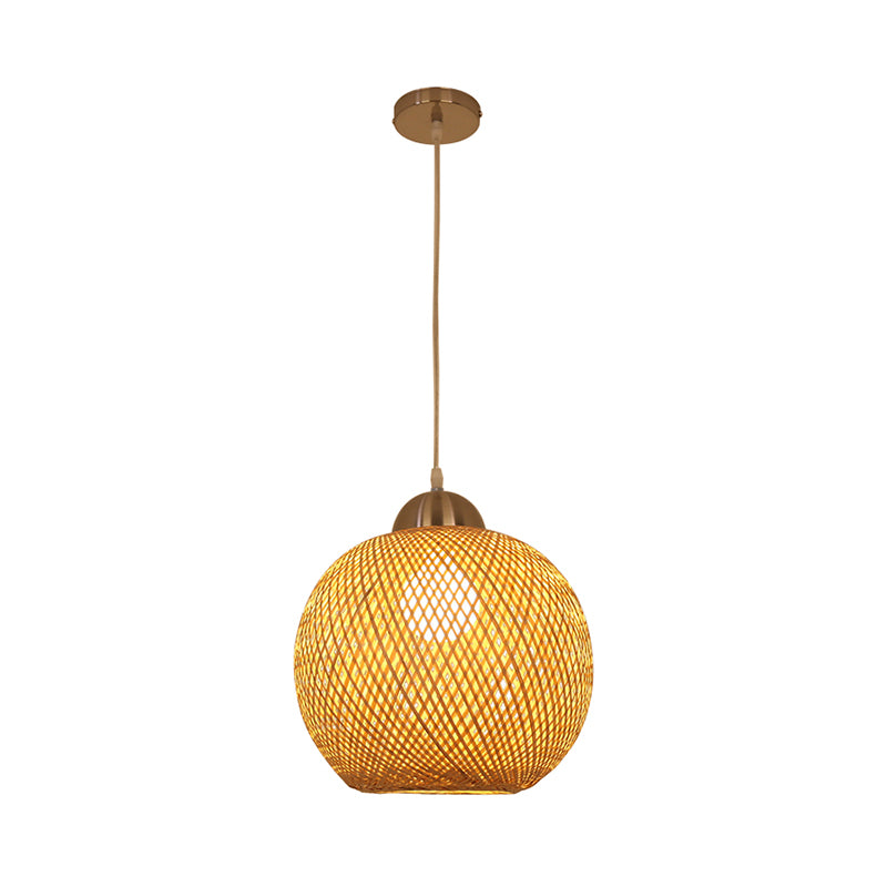 Globe Suspension Pendant Contemporary Bamboo 1 Bulb Wood Hanging Light Kit, 12"/14" Wide Clearhalo 'Ceiling Lights' 'Pendant Lights' 'Pendants' Lighting' 267719