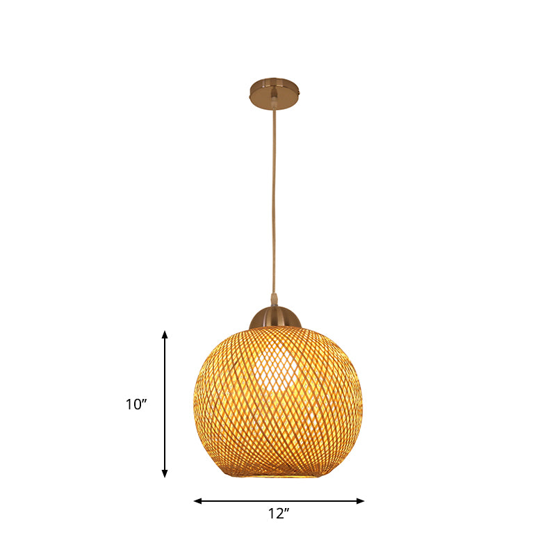 Globe Suspension Pendant Contemporary Bamboo 1 Bulb Wood Hanging Light Kit, 12"/14" Wide Clearhalo 'Ceiling Lights' 'Pendant Lights' 'Pendants' Lighting' 267720