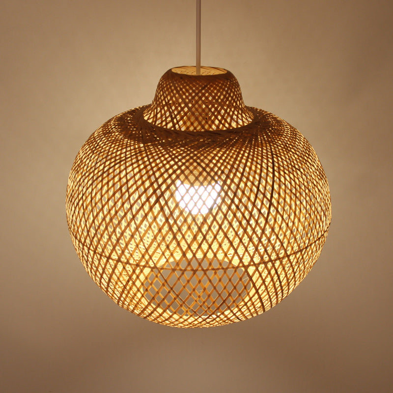 Globe Suspension Pendant Contemporary Bamboo 1 Bulb Wood Hanging Light Kit, 12"/14" Wide Clearhalo 'Ceiling Lights' 'Pendant Lights' 'Pendants' Lighting' 267723