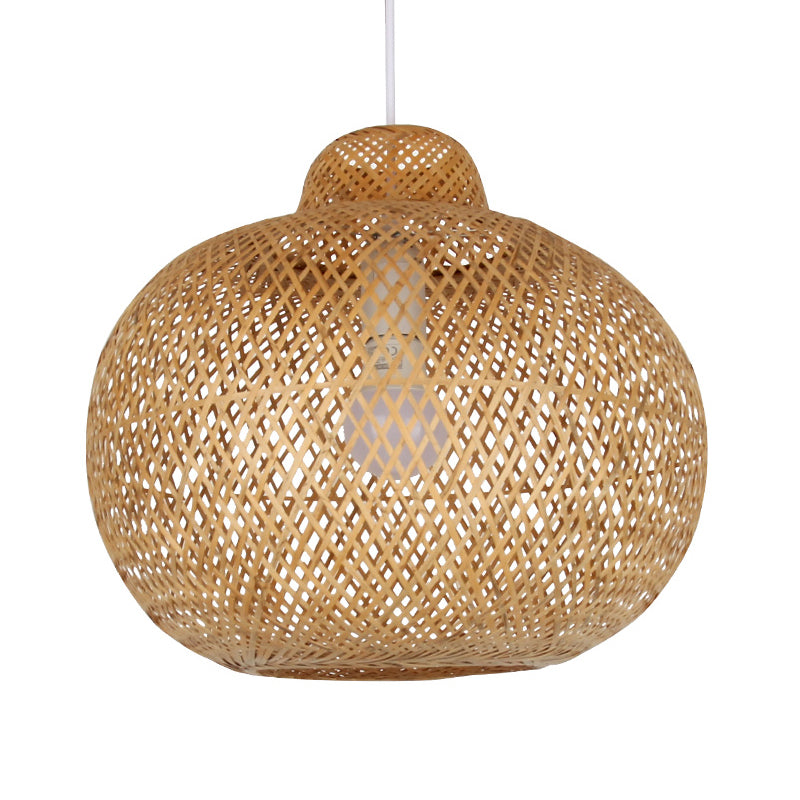 Globe Suspension Pendant Contemporary Bamboo 1 Bulb Wood Hanging Light Kit, 12"/14" Wide Clearhalo 'Ceiling Lights' 'Pendant Lights' 'Pendants' Lighting' 267726