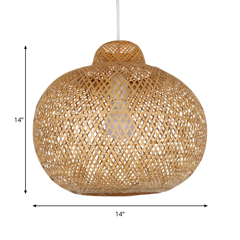 Globe Suspension Pendant Contemporary Bamboo 1 Bulb Wood Hanging Light Kit, 12"/14" Wide Clearhalo 'Ceiling Lights' 'Pendant Lights' 'Pendants' Lighting' 267727