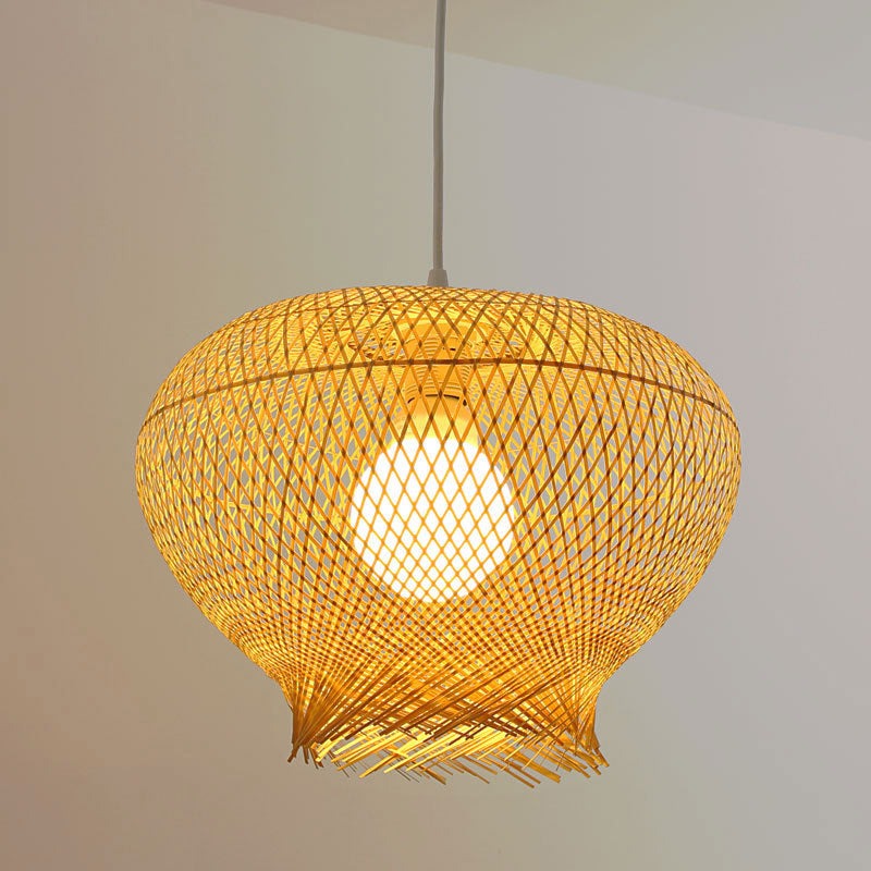 Bamboo Woven Ceiling Lamp Modern 1 Bulb Hanging Pendant Light in Wood for Living Room Clearhalo 'Ceiling Lights' 'Pendant Lights' 'Pendants' Lighting' 267729