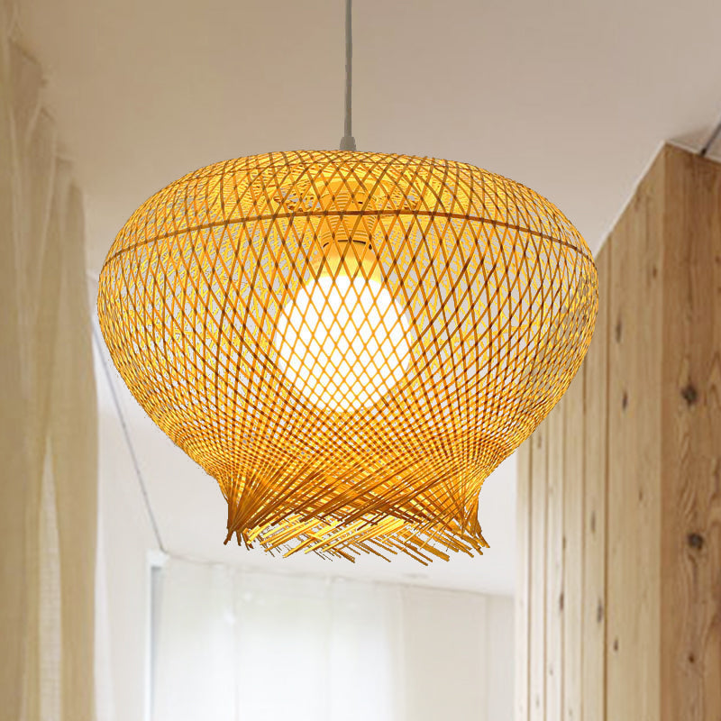 Bamboo Woven Ceiling Lamp Modern 1 Bulb Hanging Pendant Light in Wood for Living Room Clearhalo 'Ceiling Lights' 'Pendant Lights' 'Pendants' Lighting' 267730