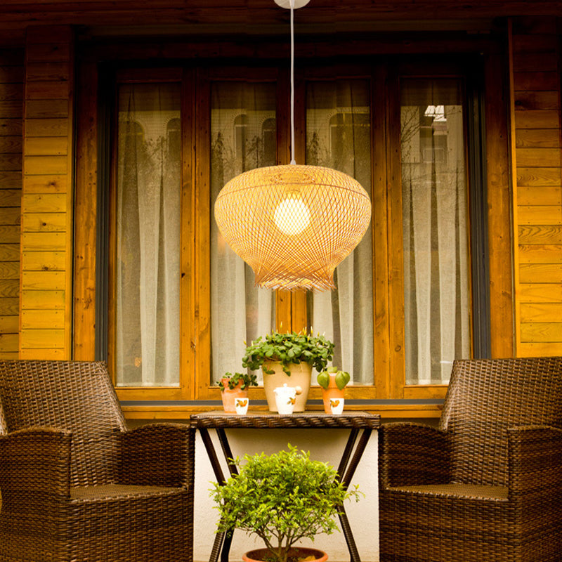 Bamboo Woven Ceiling Lamp Modern 1 Bulb Hanging Pendant Light in Wood for Living Room Clearhalo 'Ceiling Lights' 'Pendant Lights' 'Pendants' Lighting' 267732