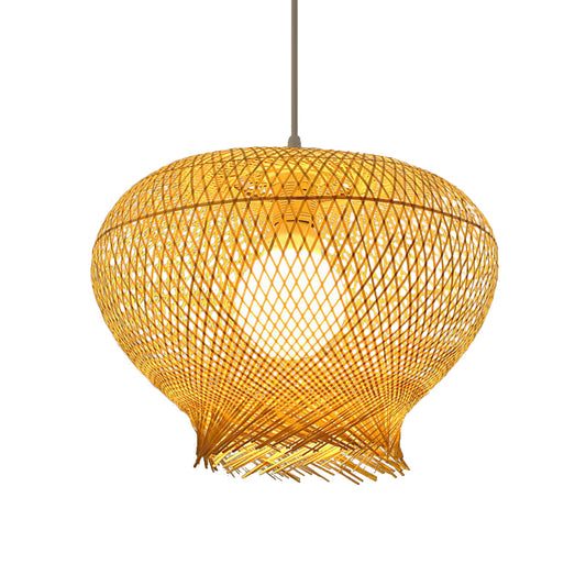 Bamboo Woven Ceiling Lamp Modern 1 Bulb Hanging Pendant Light in Wood for Living Room Clearhalo 'Ceiling Lights' 'Pendant Lights' 'Pendants' Lighting' 267733