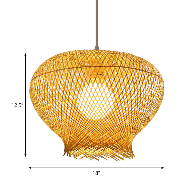 Bamboo Woven Ceiling Lamp Modern 1 Bulb Hanging Pendant Light in Wood for Living Room Clearhalo 'Ceiling Lights' 'Pendant Lights' 'Pendants' Lighting' 267734