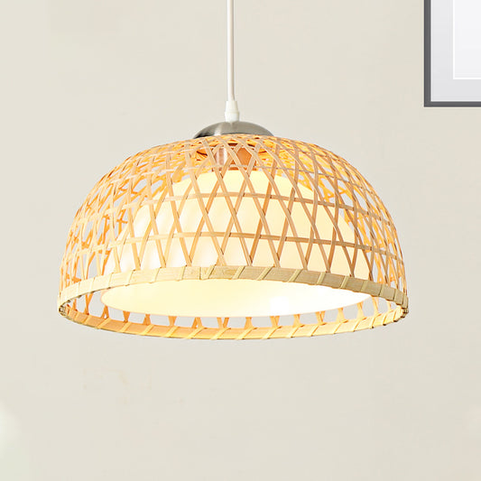 Modern Dome Pendant Lighting Bamboo 1 Bulb Hanging Light Fixture in Wood for Dining Room Wood Clearhalo 'Ceiling Lights' 'Modern Pendants' 'Modern' 'Pendant Lights' 'Pendants' Lighting' 267735