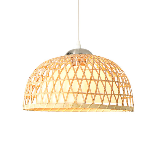 Modern Dome Pendant Lighting Bamboo 1 Bulb Hanging Light Fixture in Wood for Dining Room Clearhalo 'Ceiling Lights' 'Modern Pendants' 'Modern' 'Pendant Lights' 'Pendants' Lighting' 267738