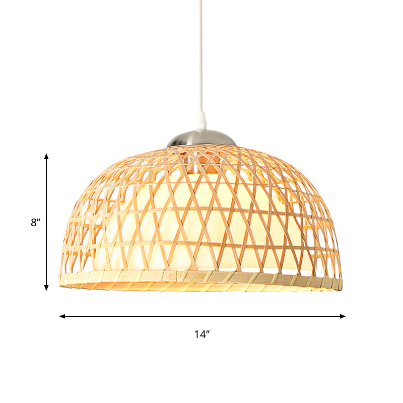 Modern Dome Pendant Lighting Bamboo 1 Bulb Hanging Light Fixture in Wood for Dining Room Clearhalo 'Ceiling Lights' 'Modern Pendants' 'Modern' 'Pendant Lights' 'Pendants' Lighting' 267739