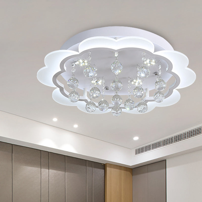 White Flower Flush Mount Light Modern Crystal Ball 22"/25.5"/31.5" Wide LED Ceiling Light in Warm/White/Remote Control Stepless Dimming Light White 22" Remote Control Stepless Dimming Clearhalo 'Ceiling Lights' 'Close To Ceiling Lights' 'Close to ceiling' 'Flush mount' Lighting' 267740