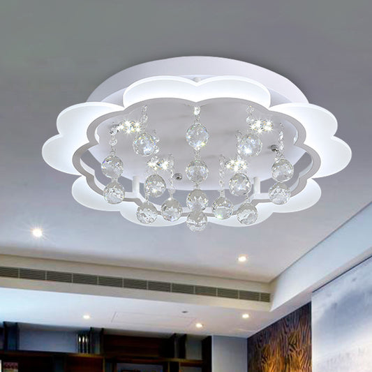 White Flower Flush Mount Light Modern Crystal Ball 22"/25.5"/31.5" Wide LED Ceiling Light in Warm/White/Remote Control Stepless Dimming Light Clearhalo 'Ceiling Lights' 'Close To Ceiling Lights' 'Close to ceiling' 'Flush mount' Lighting' 267741