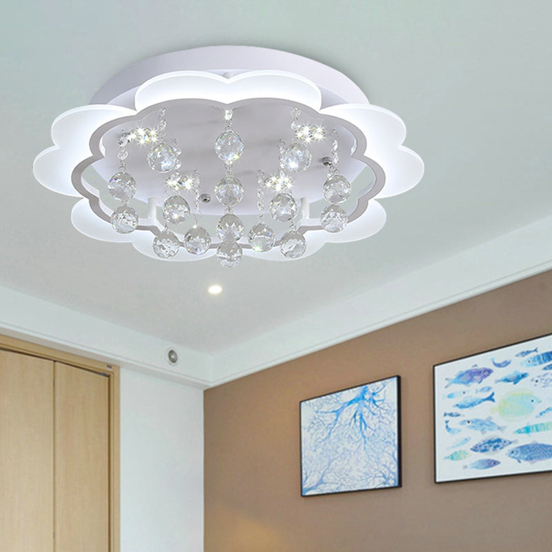 White Flower Flush Mount Light Modern Crystal Ball 22"/25.5"/31.5" Wide LED Ceiling Light in Warm/White/Remote Control Stepless Dimming Light Clearhalo 'Ceiling Lights' 'Close To Ceiling Lights' 'Close to ceiling' 'Flush mount' Lighting' 267742