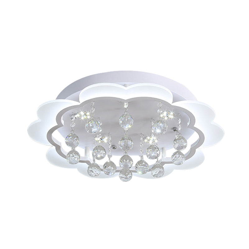 White Flower Flush Mount Light Modern Crystal Ball 22"/25.5"/31.5" Wide LED Ceiling Light in Warm/White/Remote Control Stepless Dimming Light Clearhalo 'Ceiling Lights' 'Close To Ceiling Lights' 'Close to ceiling' 'Flush mount' Lighting' 267744