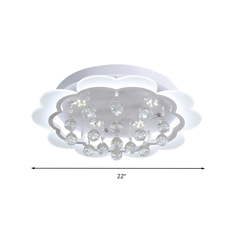 White Flower Flush Mount Light Modern Crystal Ball 22"/25.5"/31.5" Wide LED Ceiling Light in Warm/White/Remote Control Stepless Dimming Light Clearhalo 'Ceiling Lights' 'Close To Ceiling Lights' 'Close to ceiling' 'Flush mount' Lighting' 267745