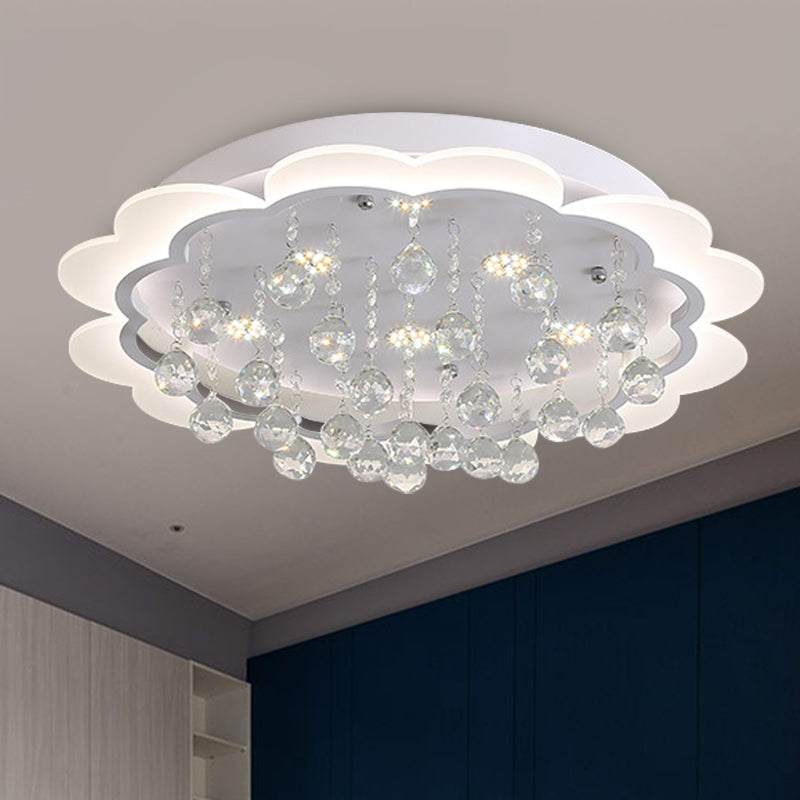 White Flower Flush Mount Light Modern Crystal Ball 22"/25.5"/31.5" Wide LED Ceiling Light in Warm/White/Remote Control Stepless Dimming Light White 25.5" Clearhalo 'Ceiling Lights' 'Close To Ceiling Lights' 'Close to ceiling' 'Flush mount' Lighting' 267746