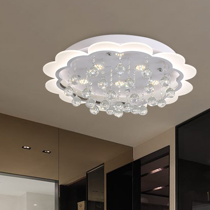 White Flower Flush Mount Light Modern Crystal Ball 22"/25.5"/31.5" Wide LED Ceiling Light in Warm/White/Remote Control Stepless Dimming Light Clearhalo 'Ceiling Lights' 'Close To Ceiling Lights' 'Close to ceiling' 'Flush mount' Lighting' 267747