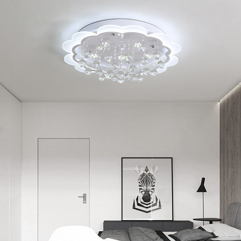 White Flower Flush Mount Light Modern Crystal Ball 22"/25.5"/31.5" Wide LED Ceiling Light in Warm/White/Remote Control Stepless Dimming Light White White Clearhalo 'Ceiling Lights' 'Close To Ceiling Lights' 'Close to ceiling' 'Flush mount' Lighting' 267748