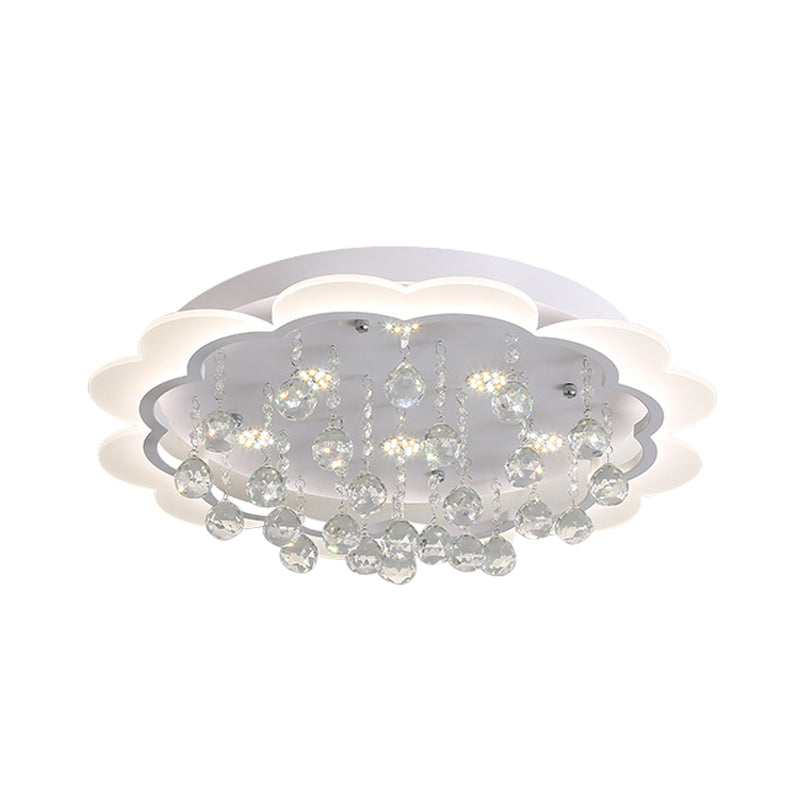 White Flower Flush Mount Light Modern Crystal Ball 22"/25.5"/31.5" Wide LED Ceiling Light in Warm/White/Remote Control Stepless Dimming Light Clearhalo 'Ceiling Lights' 'Close To Ceiling Lights' 'Close to ceiling' 'Flush mount' Lighting' 267750