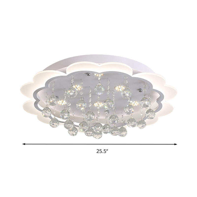 White Flower Flush Mount Light Modern Crystal Ball 22"/25.5"/31.5" Wide LED Ceiling Light in Warm/White/Remote Control Stepless Dimming Light Clearhalo 'Ceiling Lights' 'Close To Ceiling Lights' 'Close to ceiling' 'Flush mount' Lighting' 267751