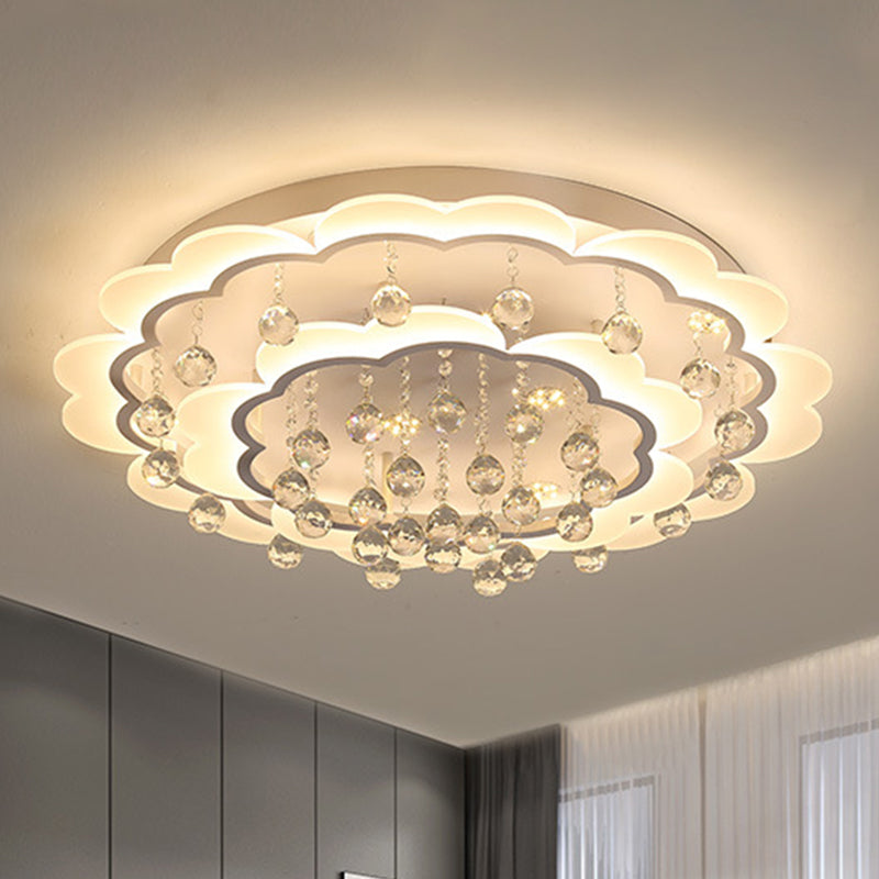 White Flower Flush Mount Light Modern Crystal Ball 22"/25.5"/31.5" Wide LED Ceiling Light in Warm/White/Remote Control Stepless Dimming Light White 31.5" Clearhalo 'Ceiling Lights' 'Close To Ceiling Lights' 'Close to ceiling' 'Flush mount' Lighting' 267752