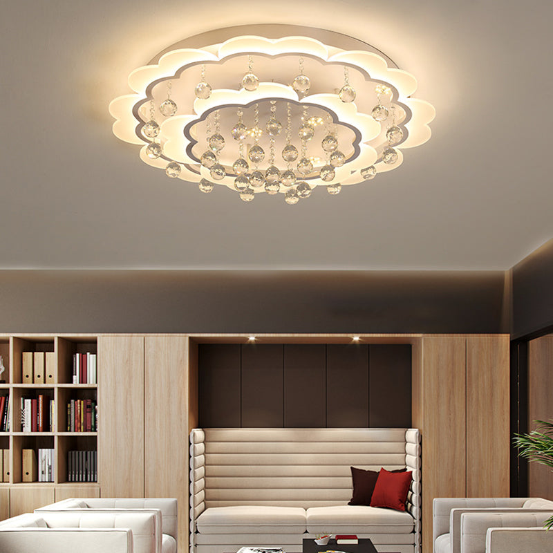 White Flower Flush Mount Light Modern Crystal Ball 22"/25.5"/31.5" Wide LED Ceiling Light in Warm/White/Remote Control Stepless Dimming Light Clearhalo 'Ceiling Lights' 'Close To Ceiling Lights' 'Close to ceiling' 'Flush mount' Lighting' 267754