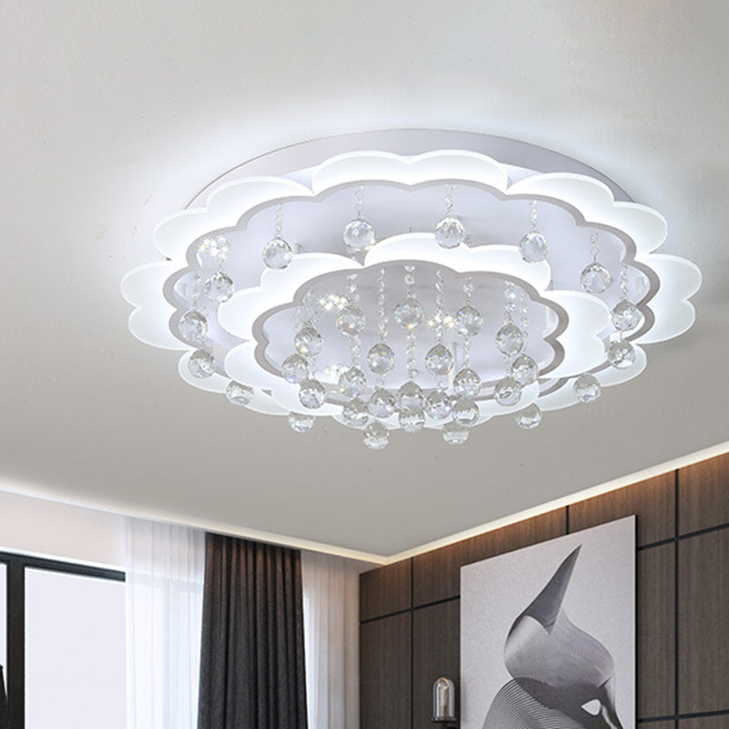 White Flower Flush Mount Light Modern Crystal Ball 22"/25.5"/31.5" Wide LED Ceiling Light in Warm/White/Remote Control Stepless Dimming Light Clearhalo 'Ceiling Lights' 'Close To Ceiling Lights' 'Close to ceiling' 'Flush mount' Lighting' 267755