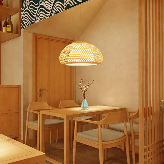 16"/19"/23.5" Wide Bowl Suspension Pendant Contemporary Bamboo 1 Bulb Wood Hanging Light Kit Clearhalo 'Ceiling Lights' 'Pendant Lights' 'Pendants' Lighting' 267773