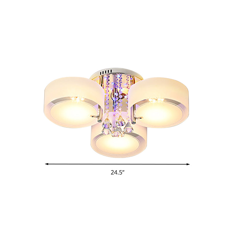 Drum Flush Mount Light Modern Frosted Glass 3/5/6 Heads White Ceiling Light with Crystal Drop Clearhalo 'Ceiling Lights' 'Close To Ceiling Lights' 'Close to ceiling' 'Flush mount' Lighting' 267781