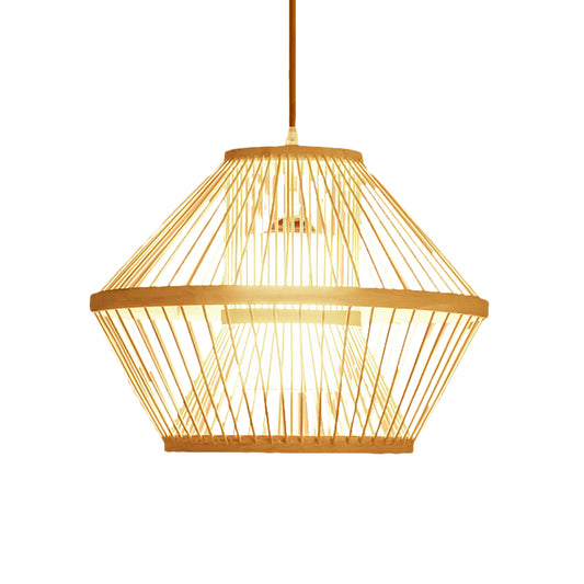 1 Bulb Tapered/Jar Pendant Lighting Traditional Bamboo Hanging Light Fixture in Wood Clearhalo 'Ceiling Lights' 'Pendant Lights' 'Pendants' Lighting' 267811