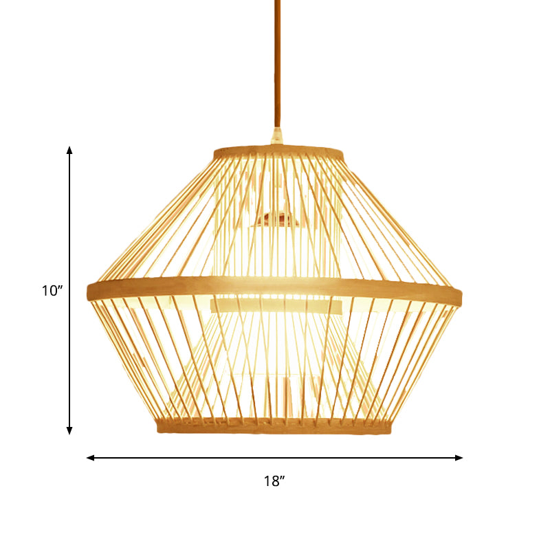 1 Bulb Tapered/Jar Pendant Lighting Traditional Bamboo Hanging Light Fixture in Wood Clearhalo 'Ceiling Lights' 'Pendant Lights' 'Pendants' Lighting' 267812