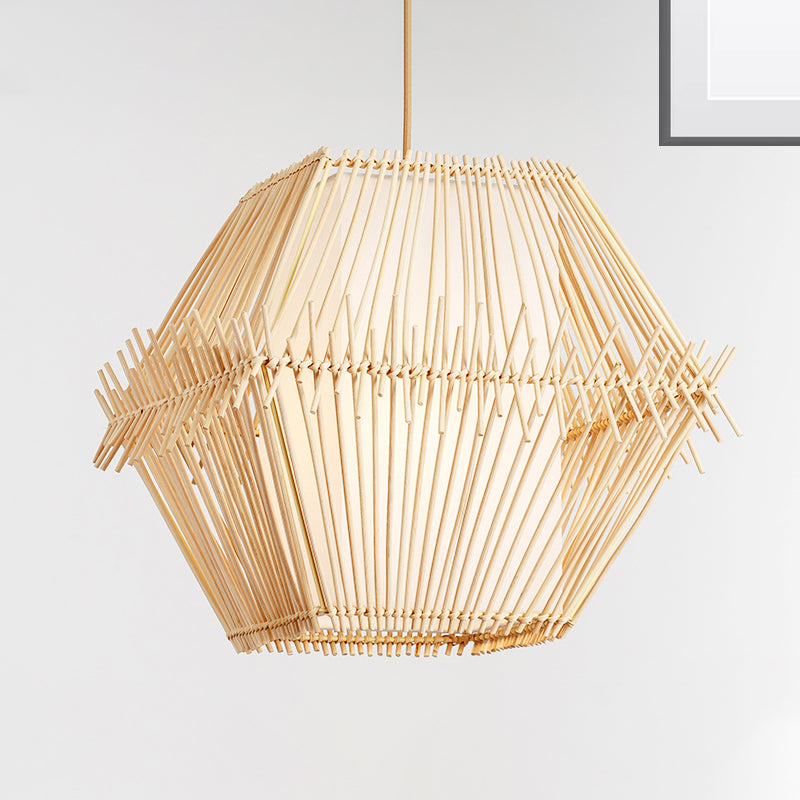 1 Bulb Tapered/Jar Pendant Lighting Traditional Bamboo Hanging Light Fixture in Wood Clearhalo 'Ceiling Lights' 'Pendant Lights' 'Pendants' Lighting' 267815