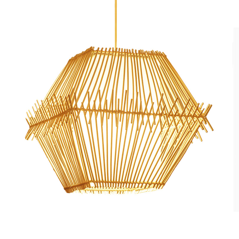 1 Bulb Tapered/Jar Pendant Lighting Traditional Bamboo Hanging Light Fixture in Wood Clearhalo 'Ceiling Lights' 'Pendant Lights' 'Pendants' Lighting' 267817
