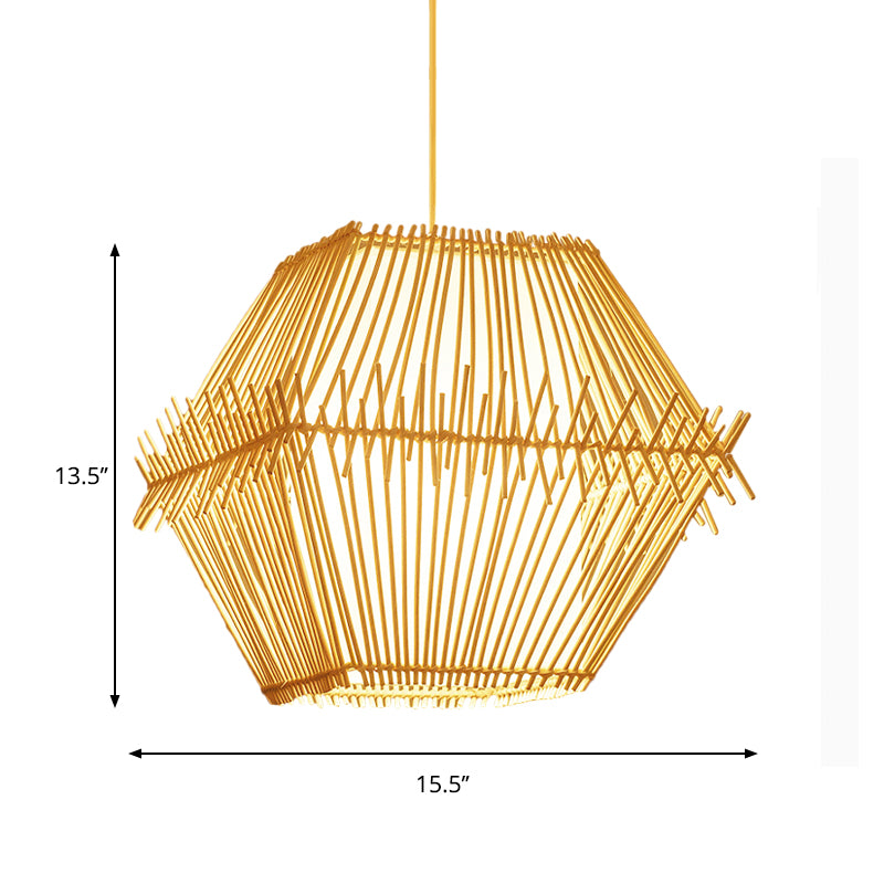 1 Bulb Tapered/Jar Pendant Lighting Traditional Bamboo Hanging Light Fixture in Wood Clearhalo 'Ceiling Lights' 'Pendant Lights' 'Pendants' Lighting' 267818