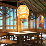 Lantern Suspension Pendant Retro Bamboo 1 Bulb Wood Hanging Light Kit with Inner Fabric Shade Clearhalo 'Ceiling Lights' 'Pendant Lights' 'Pendants' Lighting' 267822