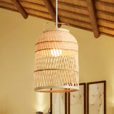 Rustic Bird Cage Hanging Light Bamboo 1 Bulb Ceiling Pendant Lamp in Wood with Handle Clearhalo 'Ceiling Lights' 'Pendant Lights' 'Pendants' Lighting' 267826