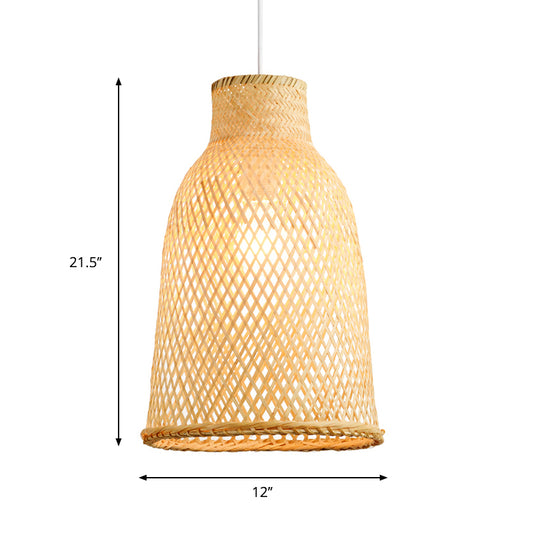 Trumpet Pendant Lighting Tradition Bamboo 1 Bulb 10"/12" Wide Wood Hanging Light Fixture Clearhalo 'Ceiling Lights' 'Pendant Lights' 'Pendants' Lighting' 267837