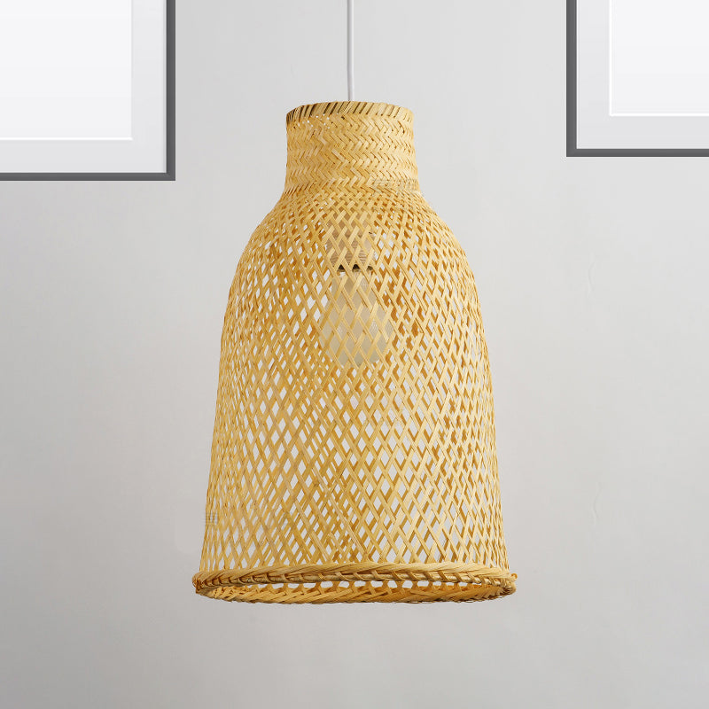 Trumpet Pendant Lighting Tradition Bamboo 1 Bulb 10"/12" Wide Wood Hanging Light Fixture Clearhalo 'Ceiling Lights' 'Pendant Lights' 'Pendants' Lighting' 267839