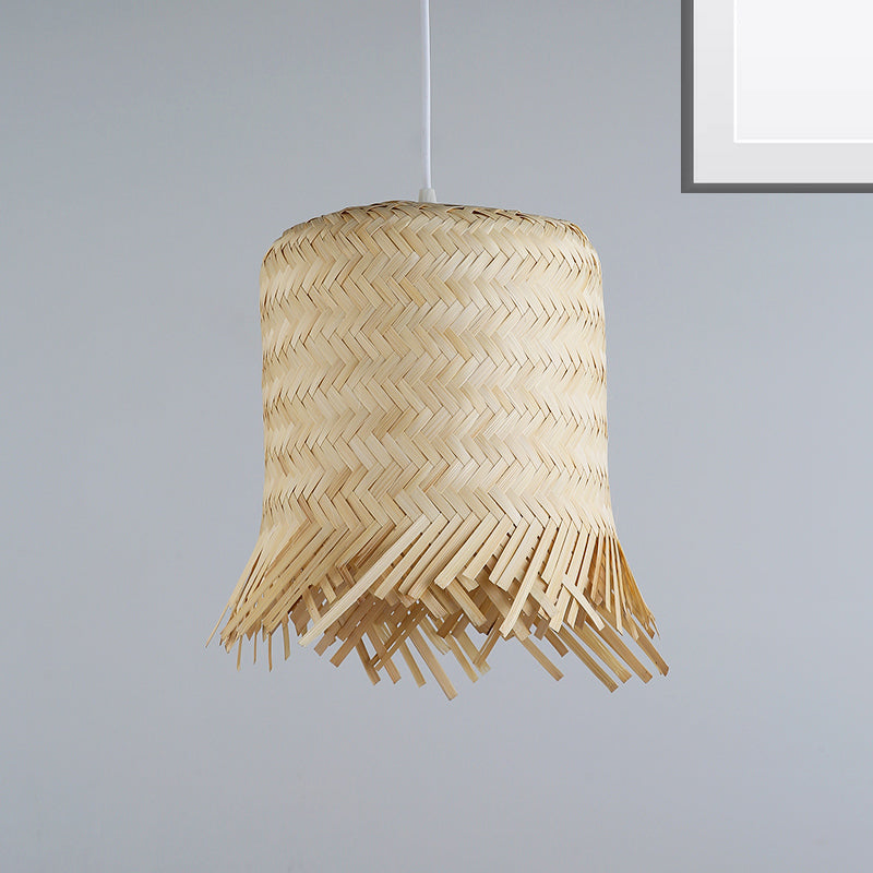 Cylinder Suspension Pendant Contemporary Bamboo 1 Bulb Wood Hanging Light Kit, 8"/10" Wide Clearhalo 'Ceiling Lights' 'Pendant Lights' 'Pendants' Lighting' 267846