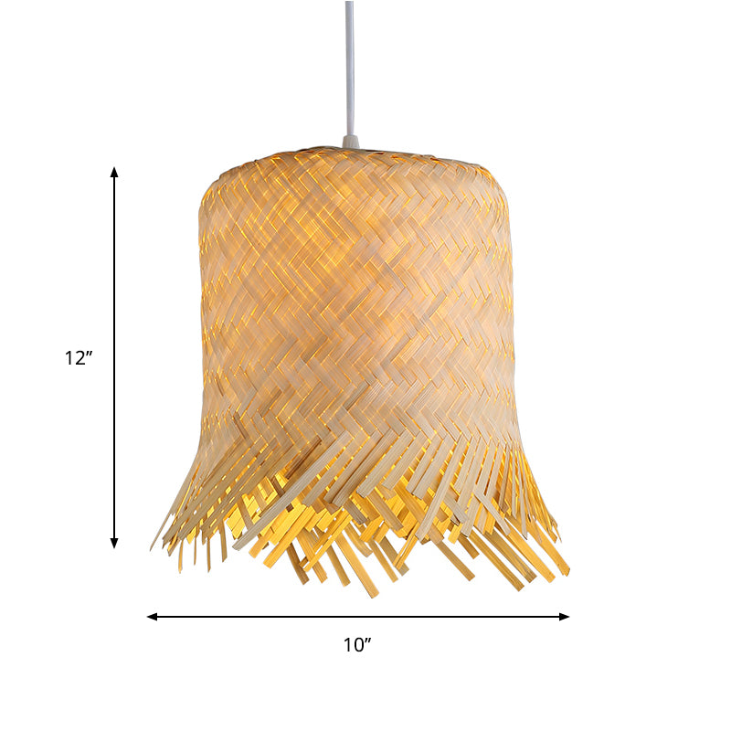 Cylinder Suspension Pendant Contemporary Bamboo 1 Bulb Wood Hanging Light Kit, 8"/10" Wide Clearhalo 'Ceiling Lights' 'Pendant Lights' 'Pendants' Lighting' 267849