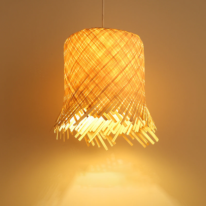 Cylinder Suspension Pendant Contemporary Bamboo 1 Bulb Wood Hanging Light Kit, 8"/10" Wide Wood Clearhalo 'Ceiling Lights' 'Pendant Lights' 'Pendants' Lighting' 267850_ba5e30a3-b167-4592-ad21-ab346da05222