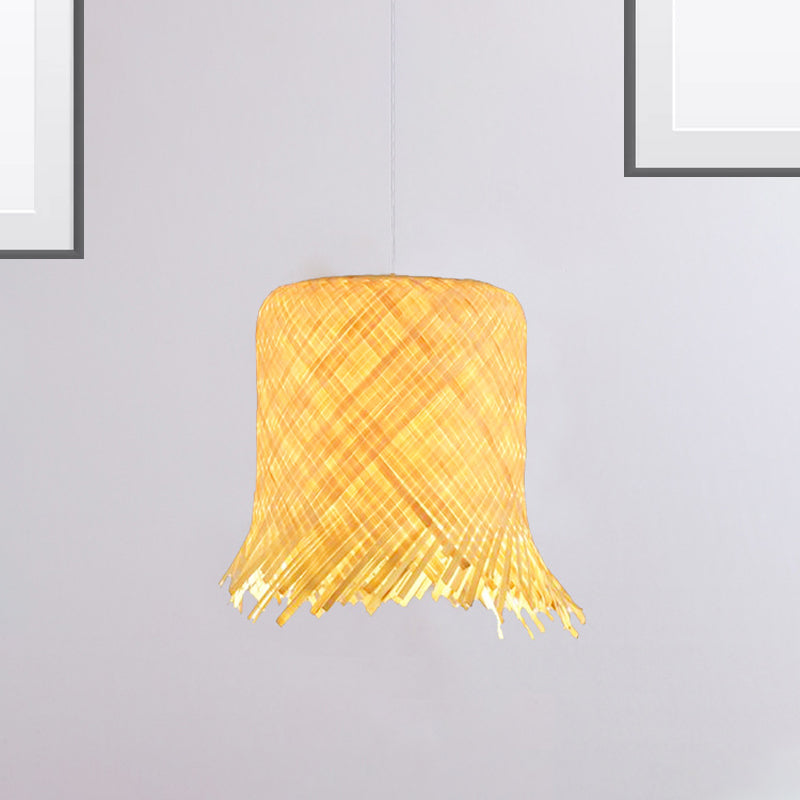 Cylinder Suspension Pendant Contemporary Bamboo 1 Bulb Wood Hanging Light Kit, 8"/10" Wide Clearhalo 'Ceiling Lights' 'Pendant Lights' 'Pendants' Lighting' 267851