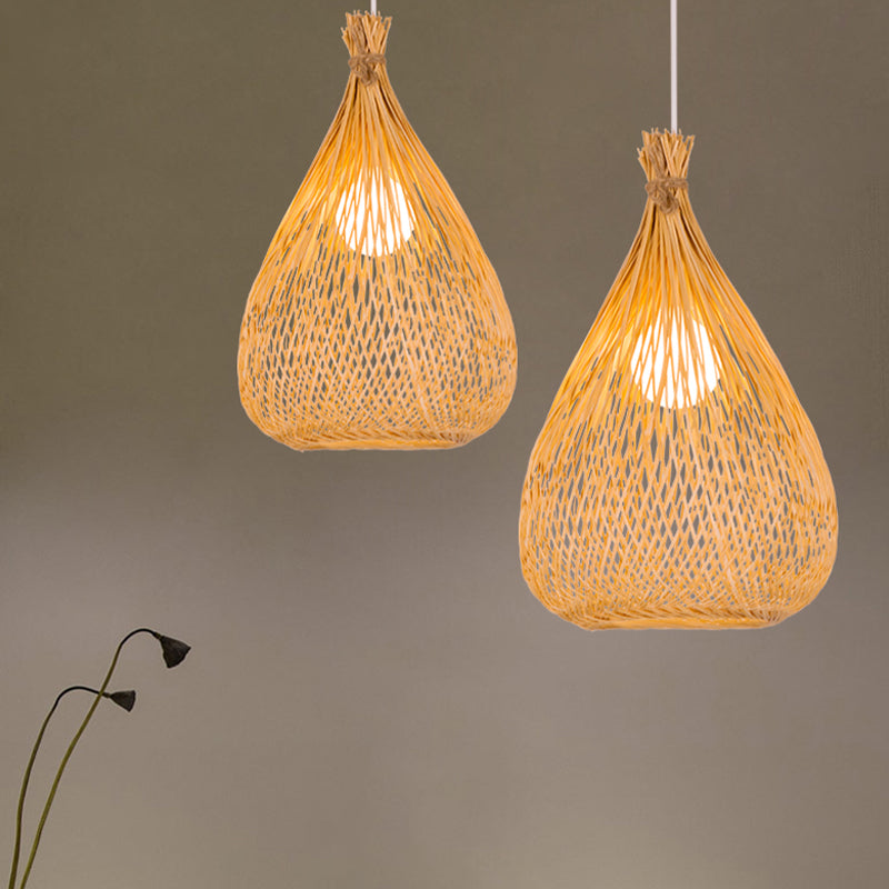 Asian 1 Bulb Ceiling Light Wood Teardrop Pendant Light Fixture with Bamboo Shade Wood Clearhalo 'Ceiling Lights' 'Pendant Lights' 'Pendants' Lighting' 267856_c738fbe9-2c86-4da5-b960-a149b0c8d7c2