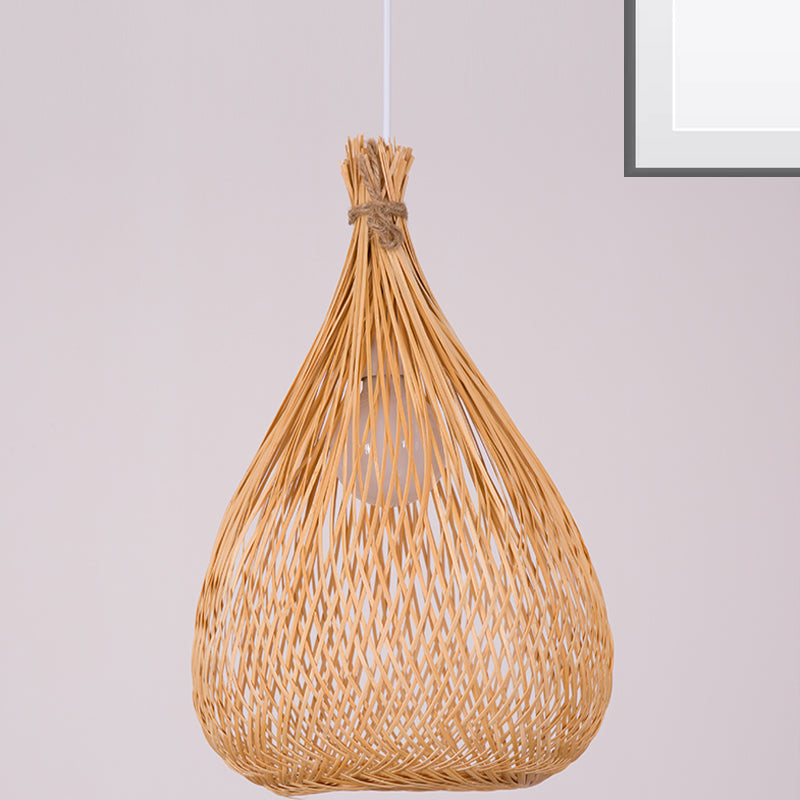 Asian 1 Bulb Ceiling Light Wood Teardrop Pendant Light Fixture with Bamboo Shade Clearhalo 'Ceiling Lights' 'Pendant Lights' 'Pendants' Lighting' 267858